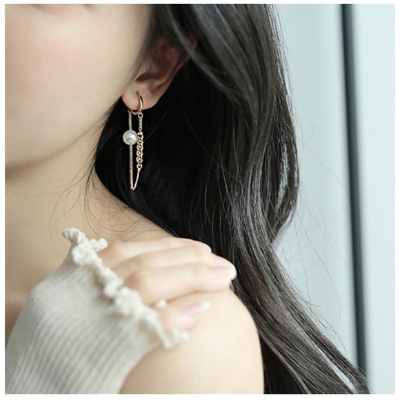 Luxury INS SYTLE Metal Chain Pearl Pendant Earrings - Picture 2 of 5